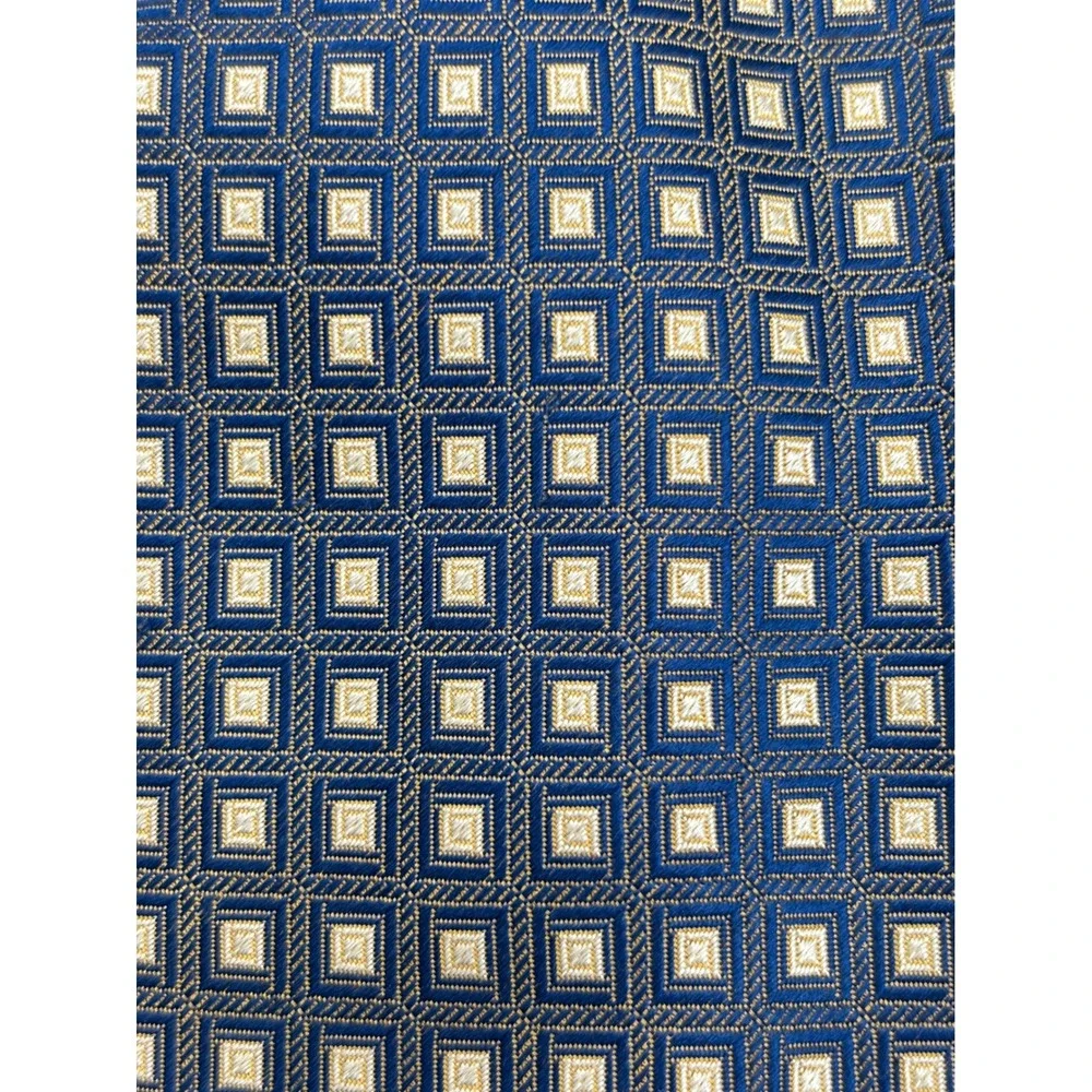 Alexander Julian Colours 100% Silk Necktie Blue Gold Geometric Square Pattern